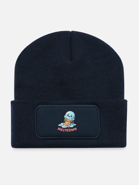 Total Meltdown - Funny Sad Dessert - Recycled Patch Beanie - french navy