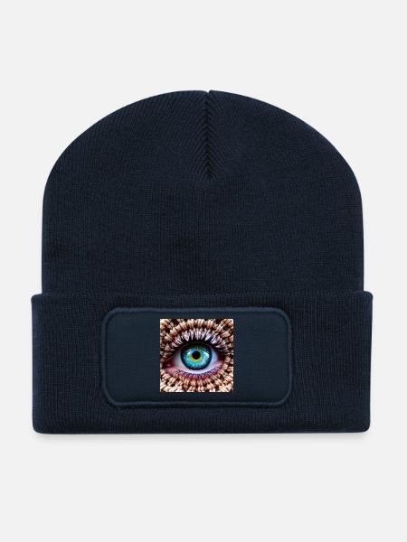 Œil coloré dans filet tressé - Beanie recyclé à patch - bleu marine