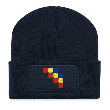 Farben Ornament Muster - Grundfarben - Recycelte Patch Beanie - French Navy - Vorne