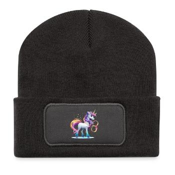 Regenbogen-Einhorn Fantasie - Recycelte Patch Beanie - Dunkelgrau - Vorne