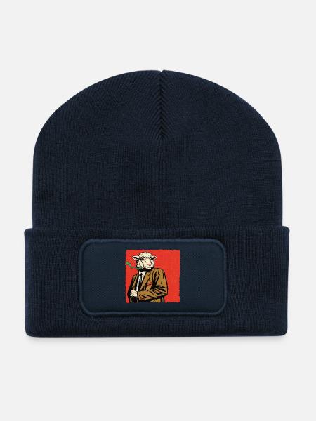 Lamm im Anzug mit Pfeife - Recycelte Patch Beanie - French Navy