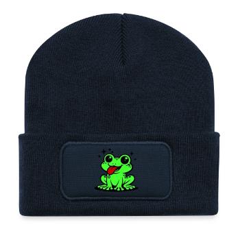 Kröte Comic Frosch - Recycelte Patch Beanie - French Navy - Vorne