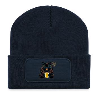 Katze mit Statement "Streite nicht mit mir" - Recycelte Patch Beanie - French Navy - Vorne