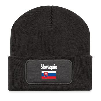 Slowakei, stilisierte Flagge und Wappen - Recycelte Patch Beanie - Dunkelgrau - Vorne