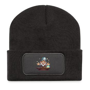 Gnomish Magician with Crystal Ball - Recycled Patch Beanie - dark grey - Front