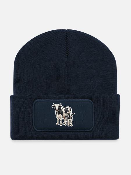 Holstein Kuh mit Kalb – Farm-Life Design - Recycelte Patch Beanie - French Navy