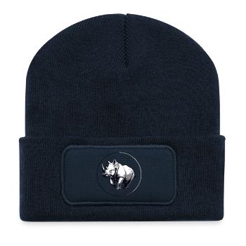 Proud Rhino Black and White Drawing Rhino Motif - Recycled Patch Beanie - french navy - Front