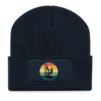 Modernes Windsurfing Artwork - Recycelte Patch Beanie - French Navy - Vorne