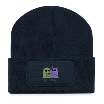 Duo d’amour extraterrestre - Beanie recyclé à patch - bleu marine - Devant
