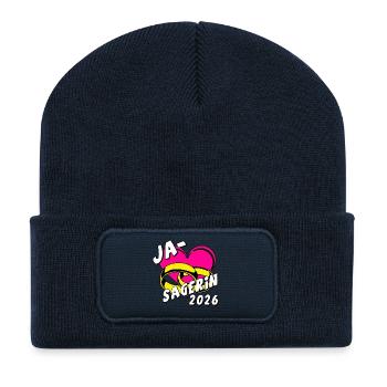 Enterrement de vie de garçon, Mariée de la fête de garçon Yes Sager 2026 - Beanie recyclé à patch - bleu marine - Devant