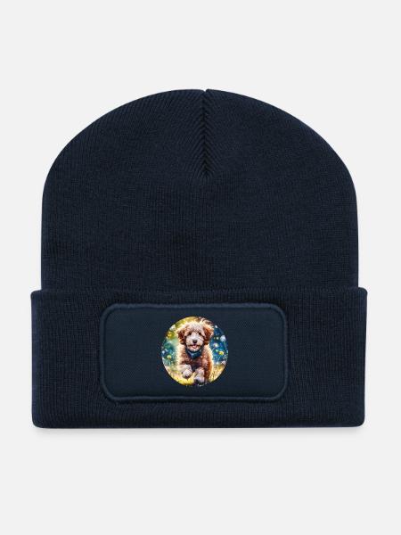 Aussiedoodle au soleil - Beanie recyclé à patch - bleu marine