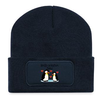 Fête des Mères Pingouins Maman Bébé - Beanie recyclé à patch - bleu marine - Devant