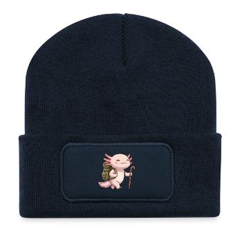 Cute Hiking Axolotl Fish Trekking Art - Recycled Patch Beanie - french navy - Front