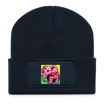 Éléphant au cœur et au cœur - Beanie recyclé à patch - bleu marine - Devant