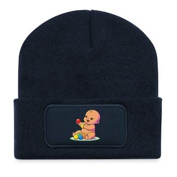 Cheerful Baby with Colorful Balls - Recycled Patch Beanie - french navy - Front