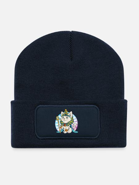 Egyptian Pharaoh Cat - Recycled Patch Beanie - french navy