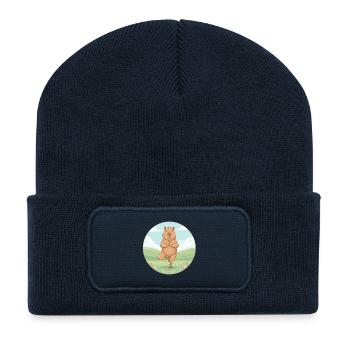 Yoga Capybara Rodent Doing Tree Pose - Recycled Patch Beanie - french navy - Front