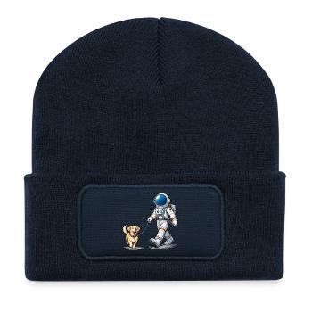 Astronaut walking his dog - Recycled Patch Beanie - french navy - Front