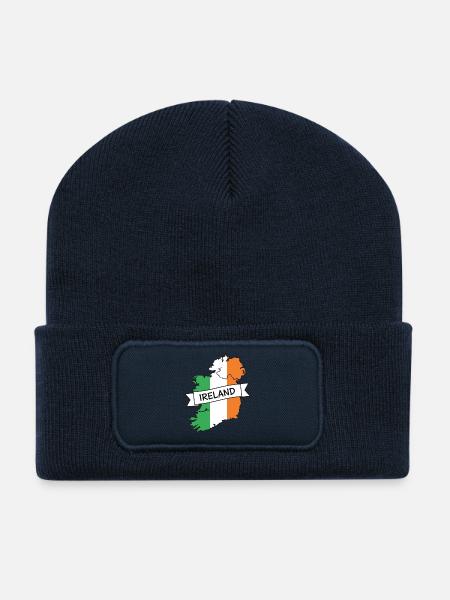 Irland-Karten-Trikolore-Band - Recycelte Patch Beanie - French Navy