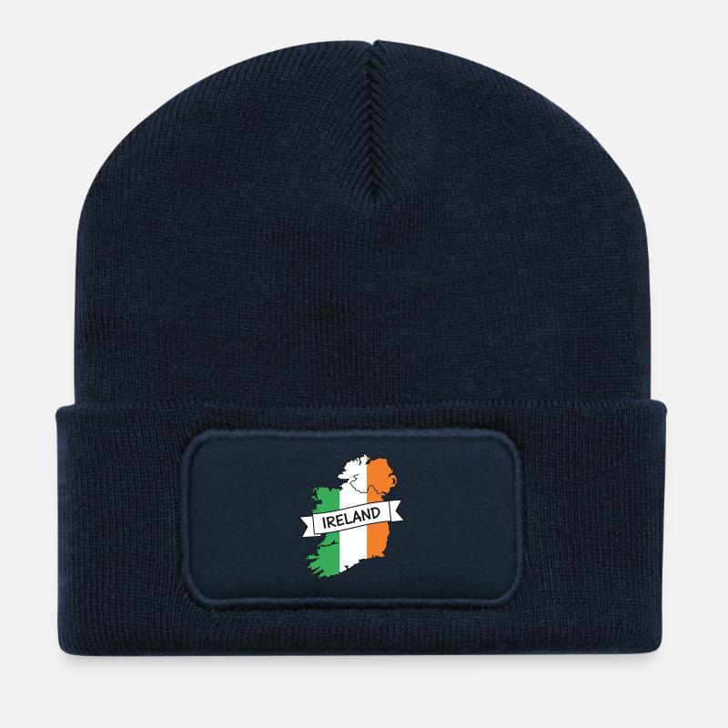 Irland-Karten-Trikolore-Band - Recycelte Patch Beanie - French Navy