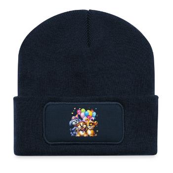 Trio de chiens Balloon Friends - Beanie recyclé à patch - bleu marine - Devant
