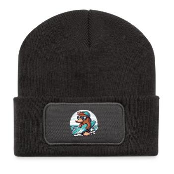 Surfender Biber mit Sonnenbrille - Recycelte Patch Beanie - Dunkelgrau - Vorne