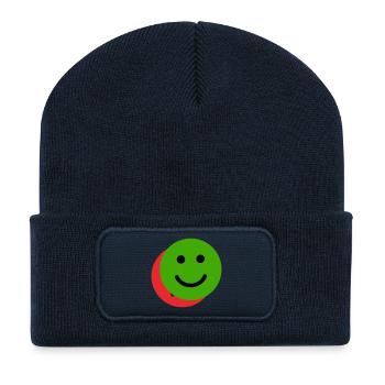 Face superposée vert-rouge - Beanie recyclé à patch - bleu marine - Devant