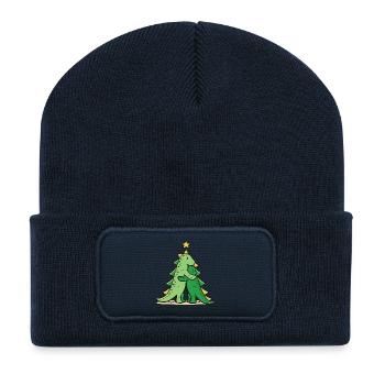Kuscheldino unter dem Weihnachtsbaum - Recycelte Patch Beanie - French Navy - Vorne