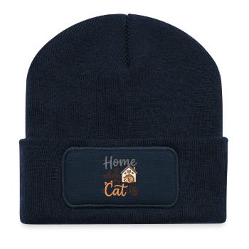 Chez moi, c’est là où est mon chat – motif de chat mignon - Beanie recyclé à patch - bleu marine - Devant