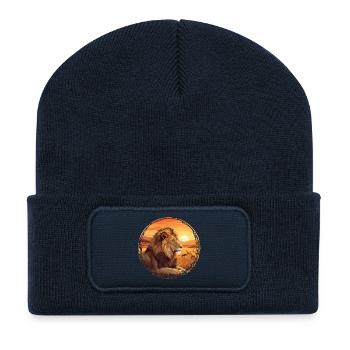 Löwe am Sonnenuntergang Serengeti-Kreis - Recycelte Patch Beanie - French Navy - Vorne