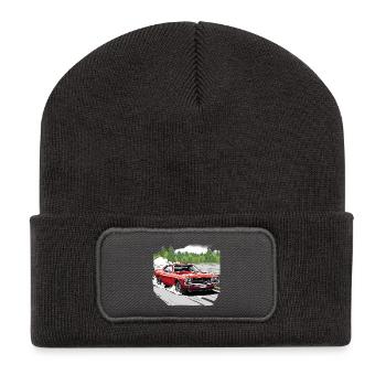 Drift de voiture classique en rouge - Beanie recyclé à patch - charbon - Devant