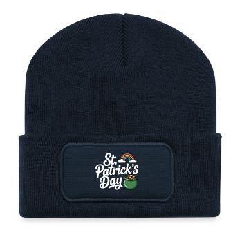 Glückstopf aus Gold & Regenbogen – St. Patrick's Day Fe - Recycelte Patch Beanie - French Navy - Vorne