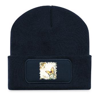 Aquarellschmetterling im Frühlingsgarten - Recycelte Patch Beanie - French Navy - Vorne