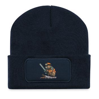 Biber Holzfäller Kettensäge - Recycelte Patch Beanie - French Navy - Vorne