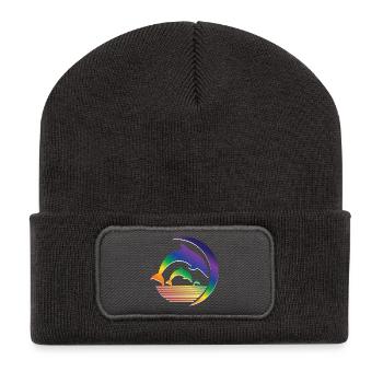 Rainbow Dolphin Family Retro Ocean Graphic - Recycelte Patch Beanie - Dunkelgrau - Vorne