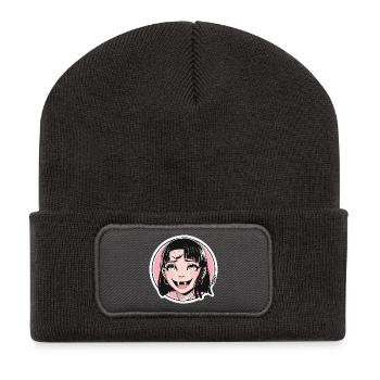 Autocollant Pop Art de la Fille Vampire - Beanie recyclé à patch - charbon - Devant