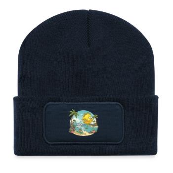 Fish flower tiare palm tree cartoon - Recycled Patch Beanie - french navy - Front
