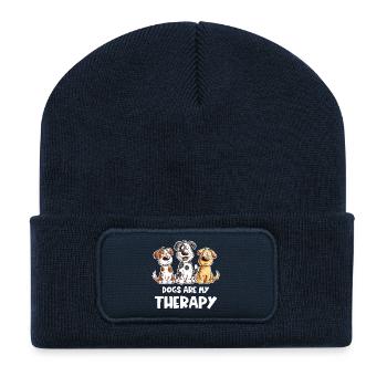 Dogs Are My Therapy Dog Lover Gift - Recycled Patch Beanie - french navy - Front