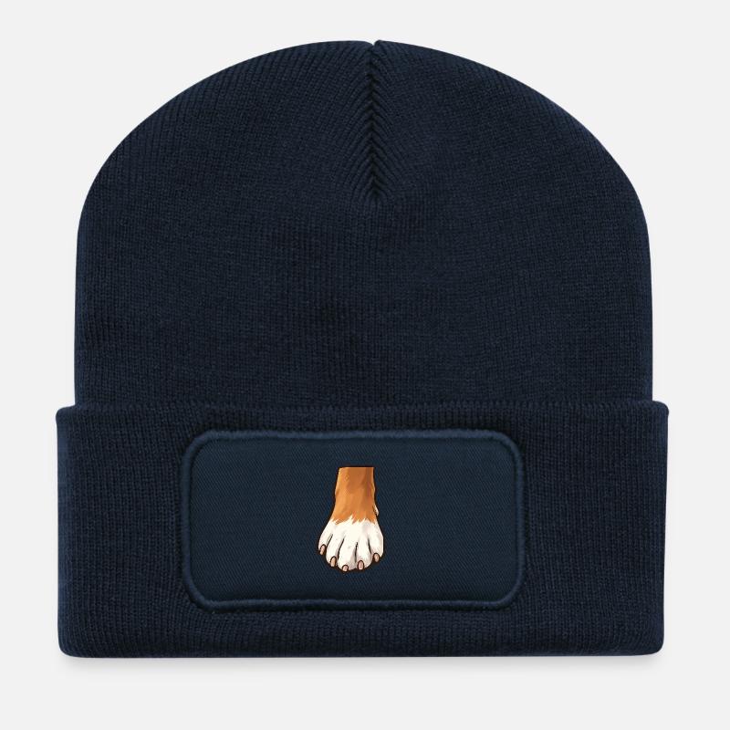 Brown White Dog Paw Design - Recycled Patch Beanie - french navy