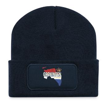 Carte murale des Pays-Bas de Groningue Souvenir Hollandais - Beanie recyclé à patch - bleu marine - Devant