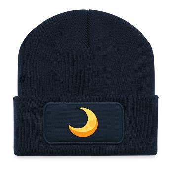 Mond in warmem Gelb - Recycelte Patch Beanie - French Navy - Vorne