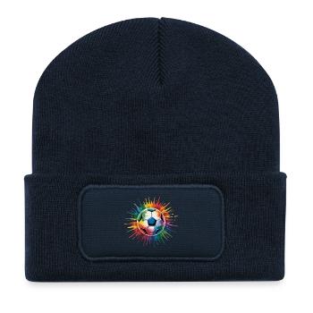Ballon de football aquarelle - Beanie recyclé à patch - bleu marine - Devant