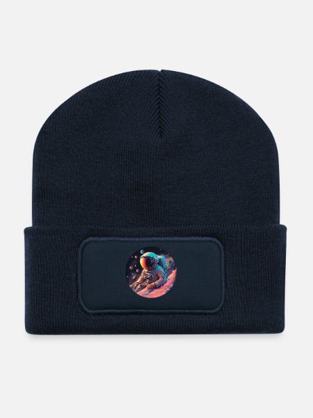 Astronaut in Neon Cosmos - Recycled Patch Beanie - french navy