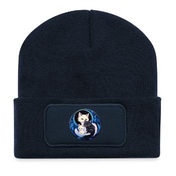 Moon Cat Trio - Beanie recyclé à patch - bleu marine - Devant