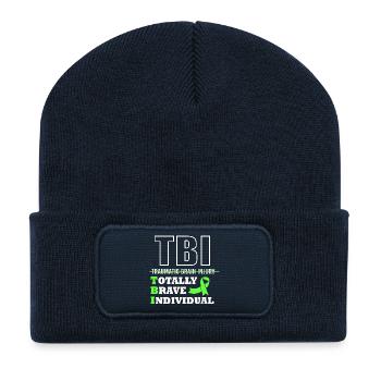 Accident de voiture, traumatisme crânien, traumatisme crânien. - Beanie recyclé à patch - bleu marine - Devant