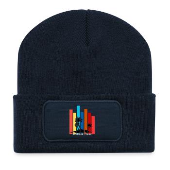 Tropical Summer Sunset Palm Trees Design - Recycled Patch Beanie - french navy - Front