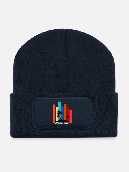 Design tropischer Sonnenuntergangspalmen im tropischen Sommer - Recycelte Patch Beanie - French Navy