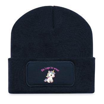 LAGE IST ERNST, COOLES EINHORN! LUSTIGER SPRUCH - Recycelte Patch Beanie - French Navy - Vorne