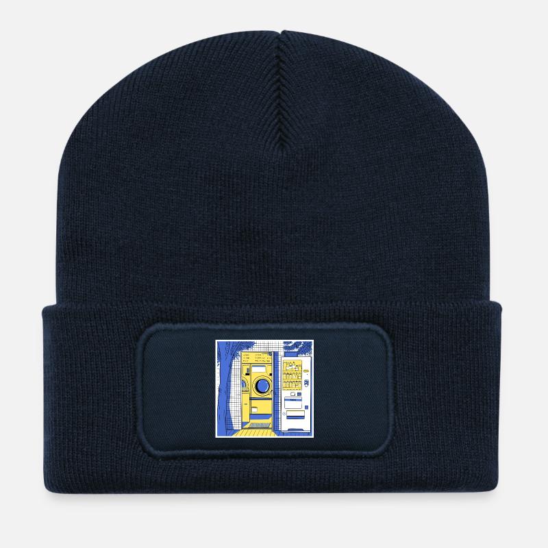 Japanischer städtischer Waschsalon nachts - Recycelte Patch Beanie - French Navy