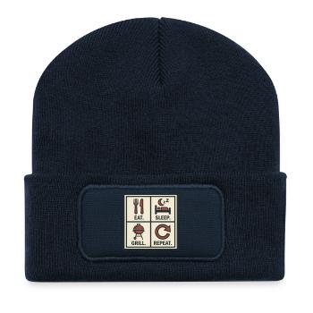 Eat Sleep Grill Start Again Barbecue - Recycled Patch Beanie - french navy - Front